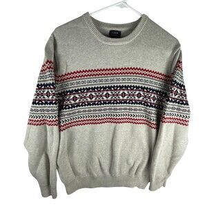J.Crew Sweater Mens Medium Gray Fair Isle Christmas Crewneck Cotton Pullover